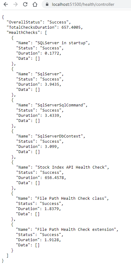 Final results of /health/controller endpoint